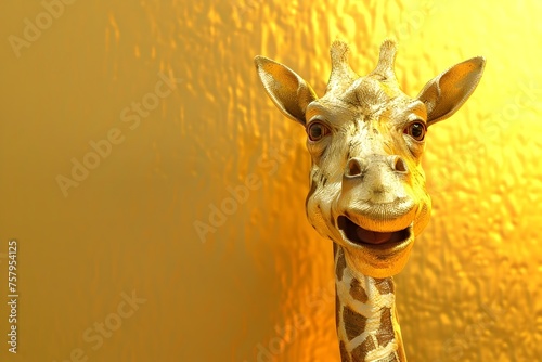 Gleeful Giraffe Peeks Over Golden Wall, Exuding Joy and Grace