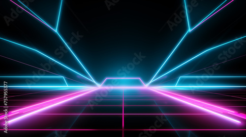 Abstract Neon Grid Lines Converging