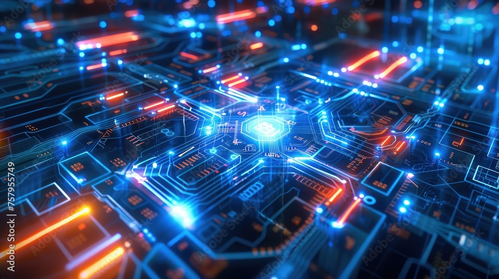 Machine chip with digital code in background, sci-fi, techno. Generative AI. Machine chip with digital code in background, sci-fi, techno. Generative AI.