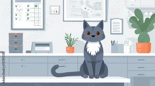 Black Cat Sitting on Desk in Office. Generative AI
