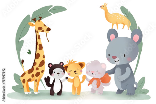 friends cute hand holding illustration cartoon animals let's slogan make