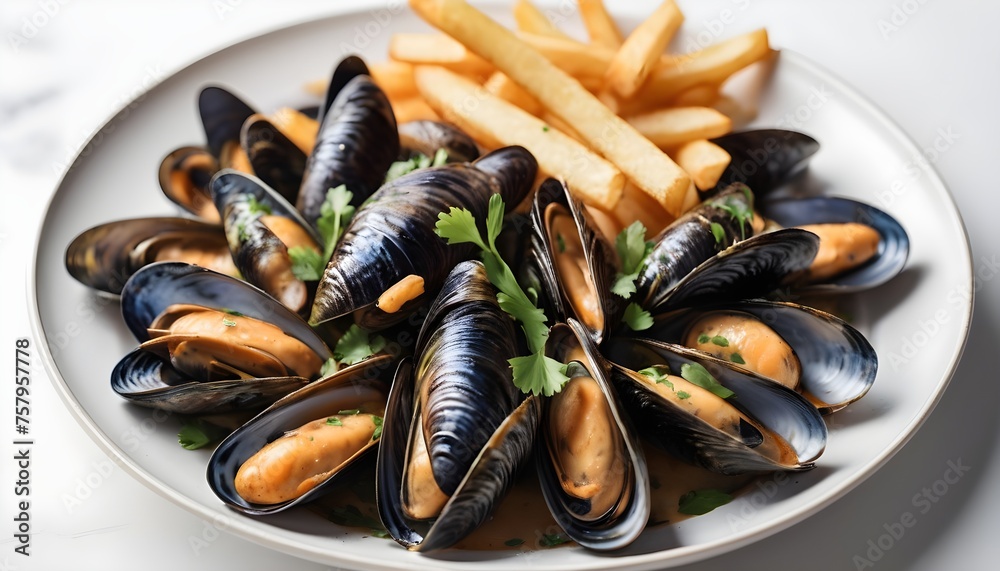 Moules Frites on pure white background Moules Frites on pure white background