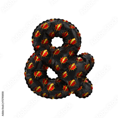 3D inflated balloon And Symbol/sign with red & yellow power lightning comic hero pattern black surface