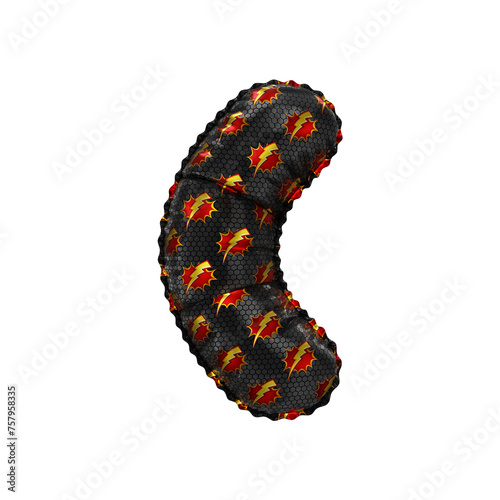 3D inflated balloon Parentheses Symbol/sign with red & yellow power lightning comic hero pattern black surface