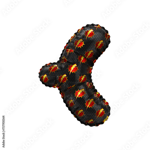 3D inflated balloon Curly braces Symbol/sign with red & yellow power lightning comic hero pattern black surface