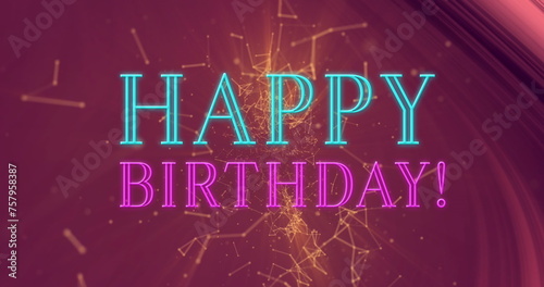 Image of happy birthday text over shapes