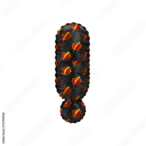 3D inflated balloon Exclamation Symbol/sign with red & yellow power lightning comic hero pattern black surface
