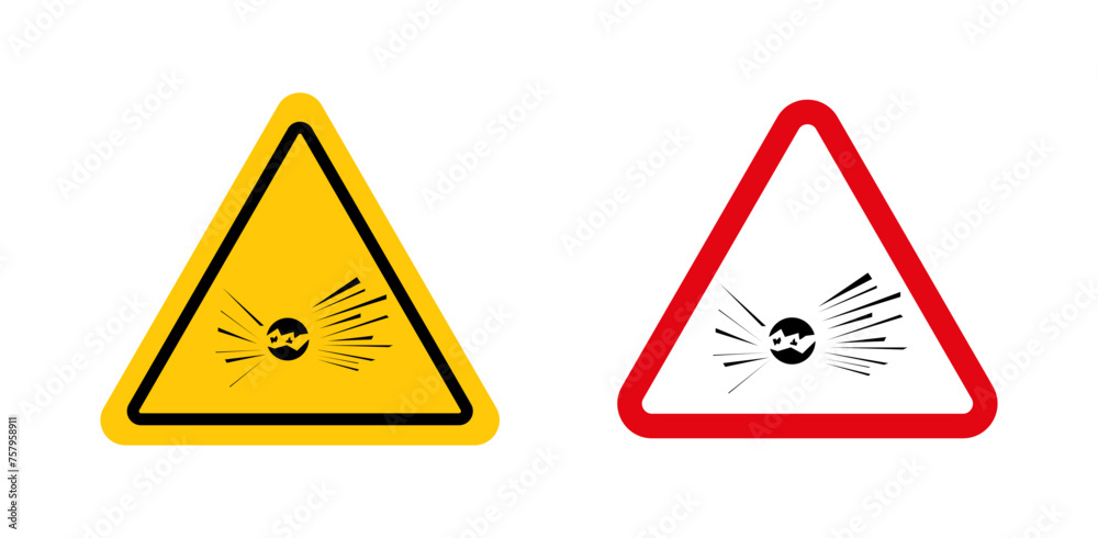 Explosive materials hazard sign. explosion danger warning triangle ...