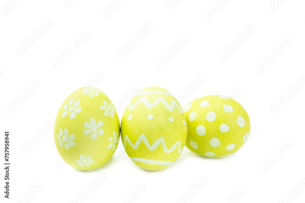 Easter eggs isolated on a white background. Handmade colorful Easter eggs. Easter celebration concept. Easter eggs isolated on a white background. Handmade colorful Easter eggs. Easter celebration concept.