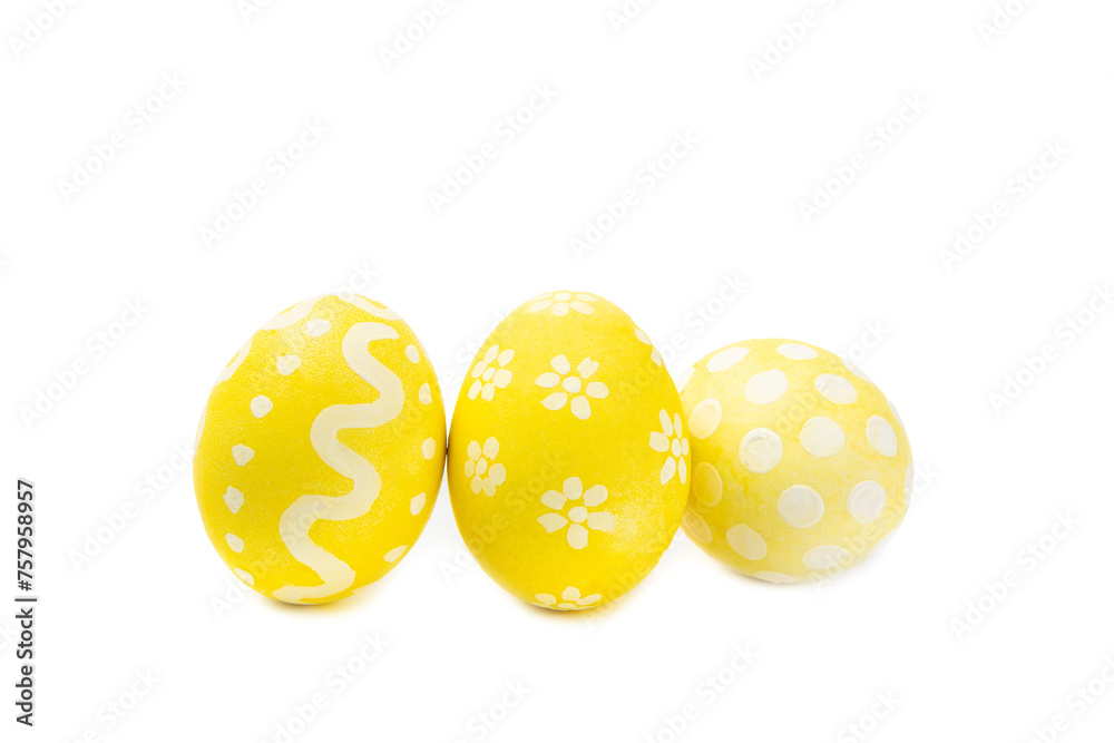 Easter eggs isolated on a white background. Handmade colorful Easter eggs. Easter celebration concept. Easter eggs isolated on a white background. Handmade colorful Easter eggs. Easter celebration concept.