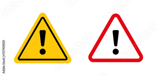 Warning attention sign. warn triangle hazard symbol. danger important alert icon. safety careful attention mark. error signal precaution pictogram. threat sign. photo