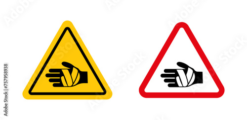 Chemical burns hazard sign. GHS05 hand contact danger hazard safety symbol. skin contact injury careful pictogram.