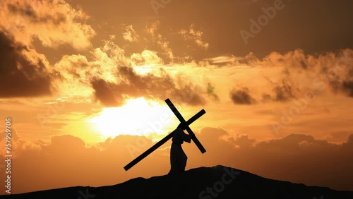 jesus carrying the cross, silhouette photo