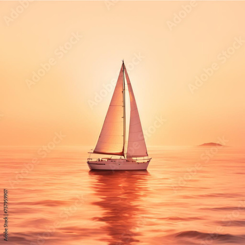 Sailing yacht in the sea at sunset. Beautiful seascape.