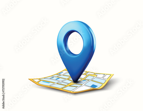 3d rendered map marker isolated on white background. Blue pin or pointer icon with map symbol. Concept for travel, holiday, booking, tour, hotel, transportation. 3d vector illustration.