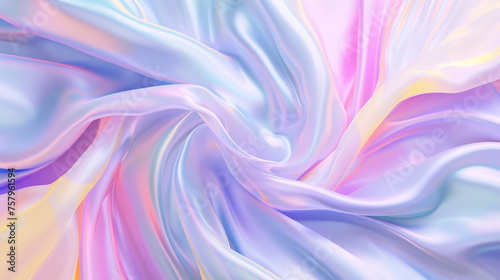 Vibrant swirl of pastel pink, blue, yellow creates soft, silk-like texture, perfect for backgrounds with calming and luxurious feel. For beauty, fashion, soft branding, spring-themed backgrounds