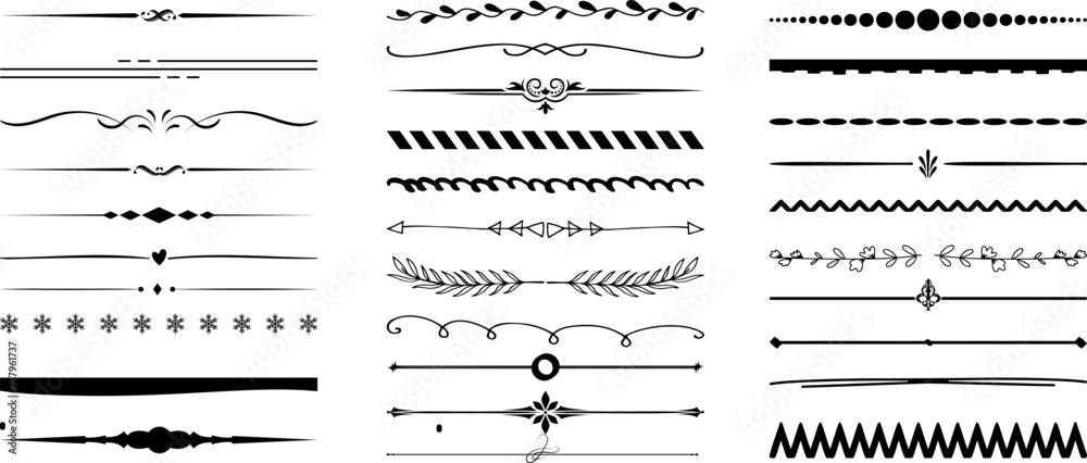 page divider vector set, Collection of elegant black and white page dividers,border vector design elements. Perfect divider for digital, print needs, web pages, invitation, banner