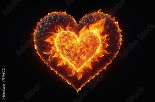 Composite image of heart in fire