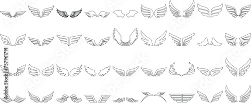 Wing line art collection, wing vector illustration. Unique designs, perfect for logo, tattoo, decor elements. Detailed, elegant, creative, on white background