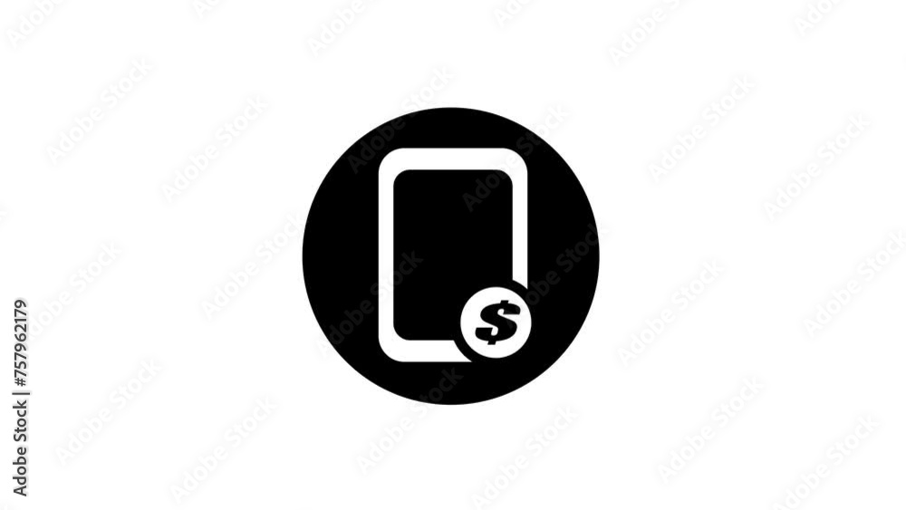 Smart phone with dollar sign animated on screen green background. Smart phone with dollar sign animated on screen green background.