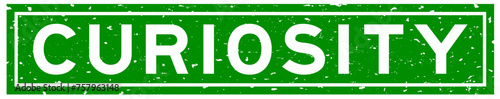 Grunge green curiosity word square rubber seal stamp on white background