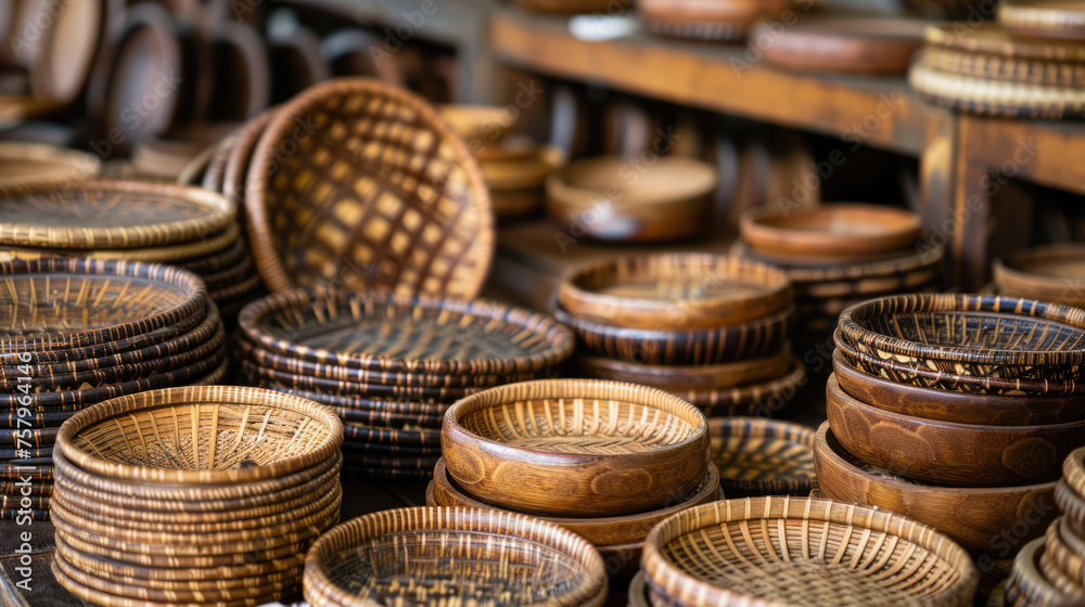 Handmade dishes. Selling handicraft goods at a market or fair Handmade dishes. Selling handicraft goods at a market or fair