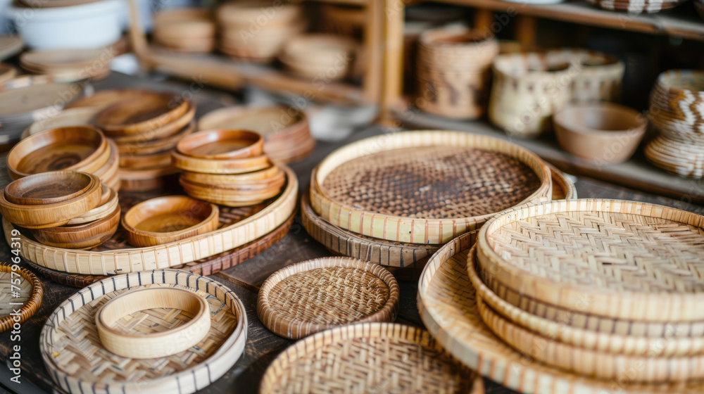 Handmade dishes. Selling handicraft goods at a market or fair