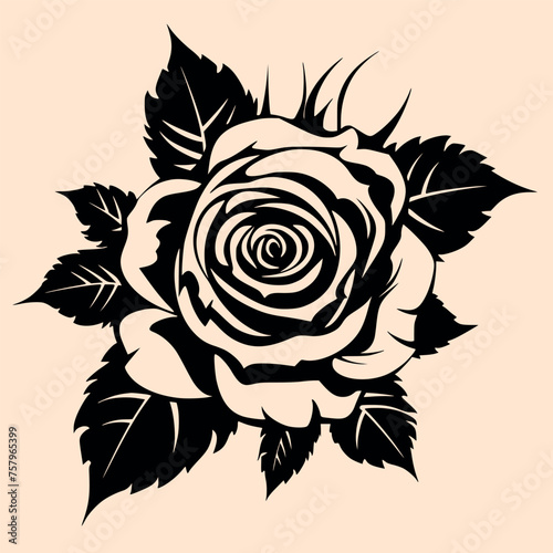 Black and White Rose Outline Silhouette Ornament Vector Art for Logo and Icon, Sketch, Tattoo, Clip Art