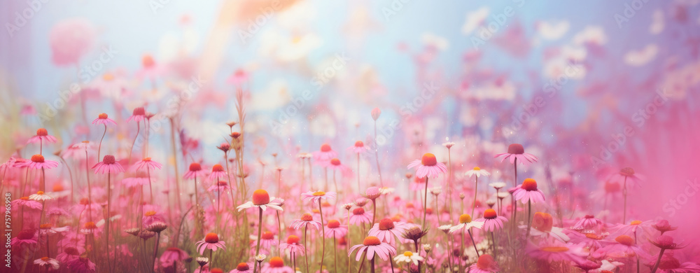 Creative background of summer chamomile flowers. Flat lay. Nature concept.