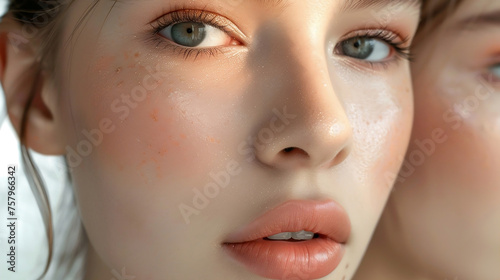 Close-up of a young girl's face with clean, healthy skin.The concept of beauty, fashion, healthy face.