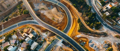 Aerial View of a Complex Road Infrastructure Interwoven with Urban Landscape