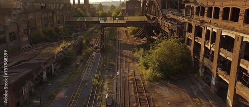 The Sunset Glow Over An Abandoned Industrial Railway Scene