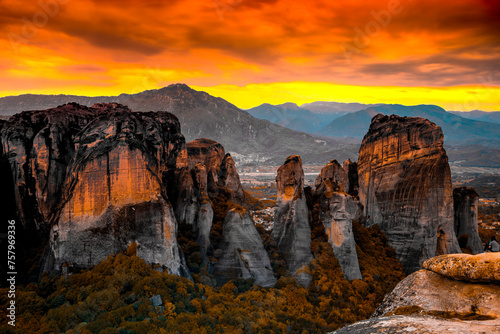 Greece - Meteora monastery in the mountains, popular place for tourists photo
