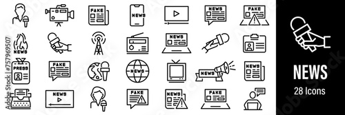 News Web Icons. Press, Microphone, Fake News, Journalist, TV. Vector in Line Style Icons