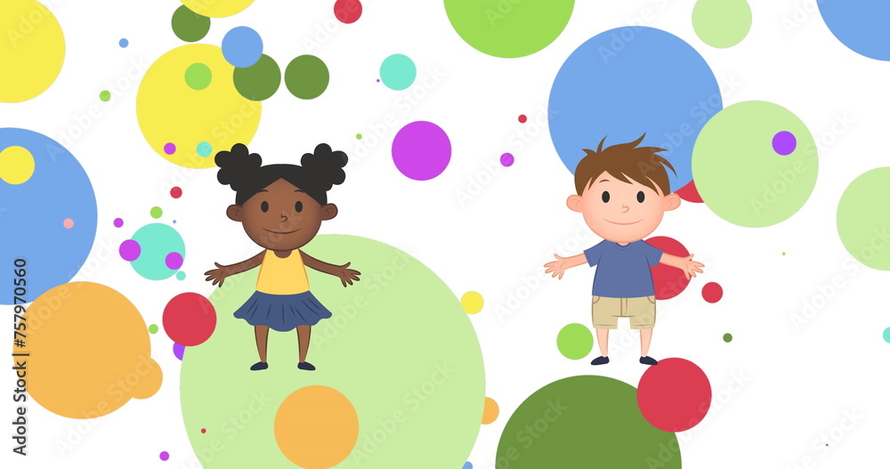 Image of children icon and spots on white background Image of children icon and spots on white background