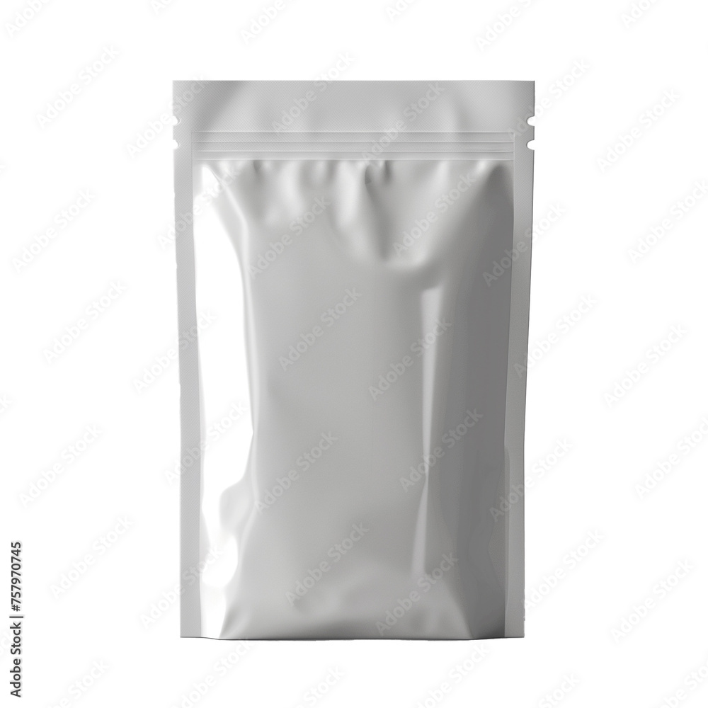 High-Resolution Mockup of Matte White Mylar Pouch Package with Transparent Background