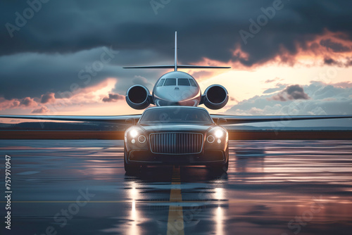 Transfer service between airplanes a luxury cars at international airports in business class Generative AI © ungvar