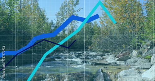 Image of multiple graphs over stream in forest against clear sky