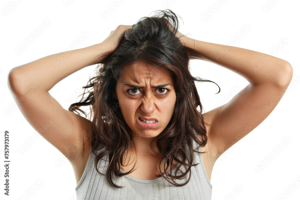 Frustrated Woman With Black Hairs