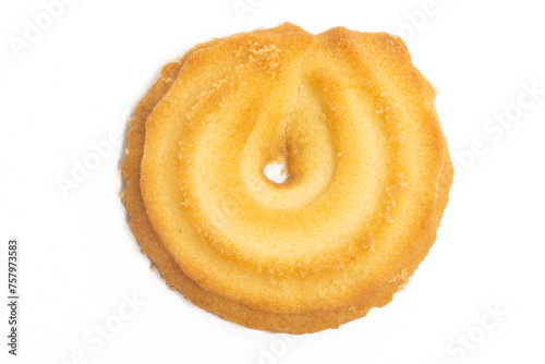 Danish butter cookies the vanilla ring cookie top view isolated on white background clipping path