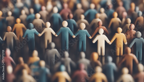 Diverse Miniature Figures Holding Hands in Unity