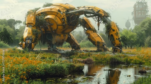 Cyborg Excavators Advanced Organic-Mechanical Fusion Transforming Agricultural Infrastructure