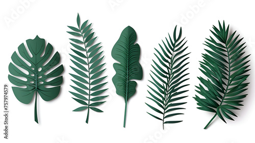 Set of tropical green palm leaves on white background. generative ai 