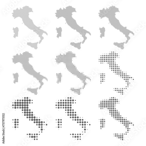 Italy, Dotted map in different dot sizes