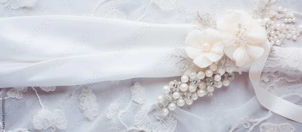 Elegant Bridal Bouquet Adorned with Pearls and Ribbons for a Luxurious Wedding Ceremony