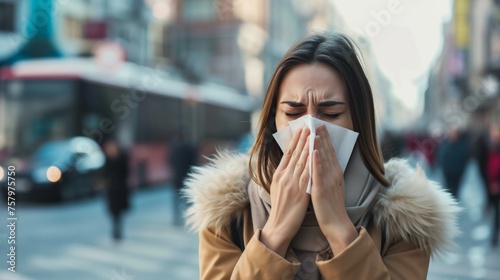 A person sneeze with tissue due to allergy reaction