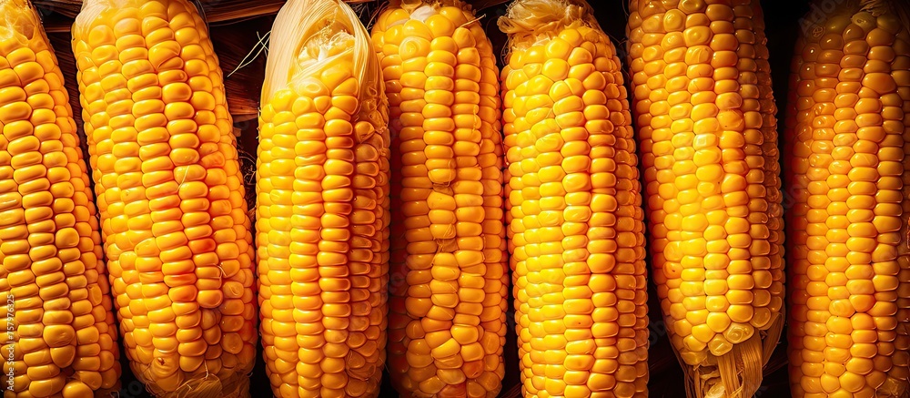 Fresh Organic Corn on the Left Side of a Rustic Wooden Table in Country Kitchen Fresh Organic Corn on the Left Side of a Rustic Wooden Table in Country Kitchen