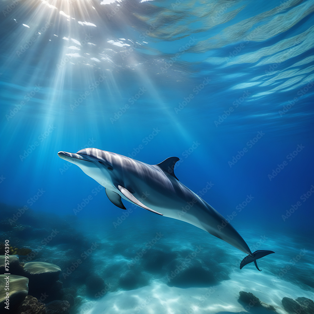 Dolphin on the ocean floor. undersea world