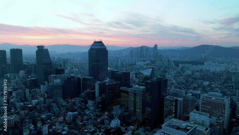 Drone View of Seoul city in South Korea, Gangnam road 60fps, winter, sunrise Drone View of Seoul city in South Korea, Gangnam road 60fps, winter, sunrise