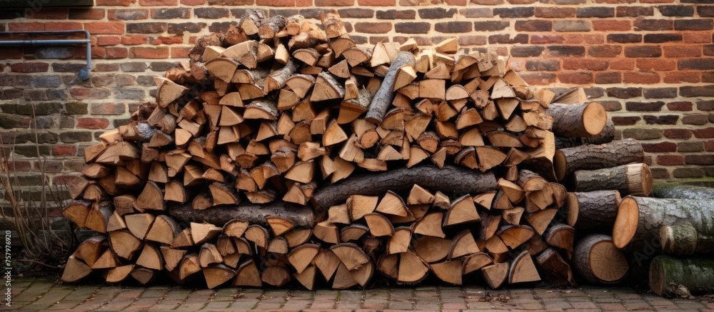 Assorted Firewood Logs Stacked for Winter Season Fireplace, Warmth & Cozy Home Atmosphere